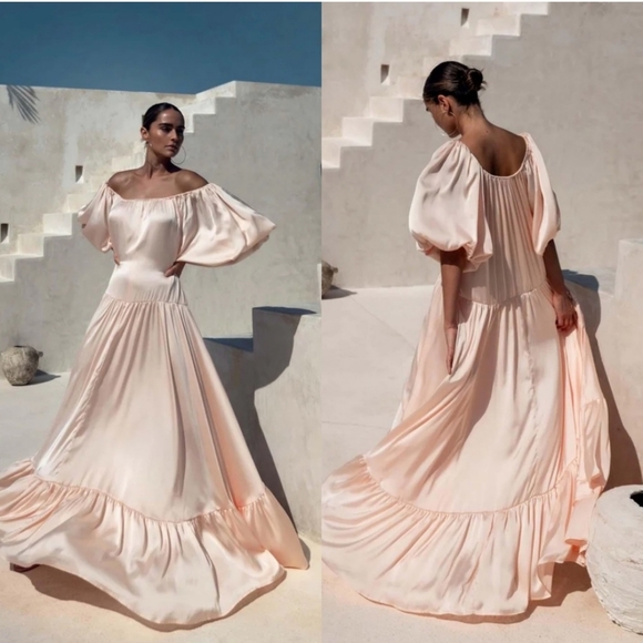 Erika Pena x Anthropologie Boho Rose Blush Pink Silky Satin Bettina Maxi… - Picture 4 of 4